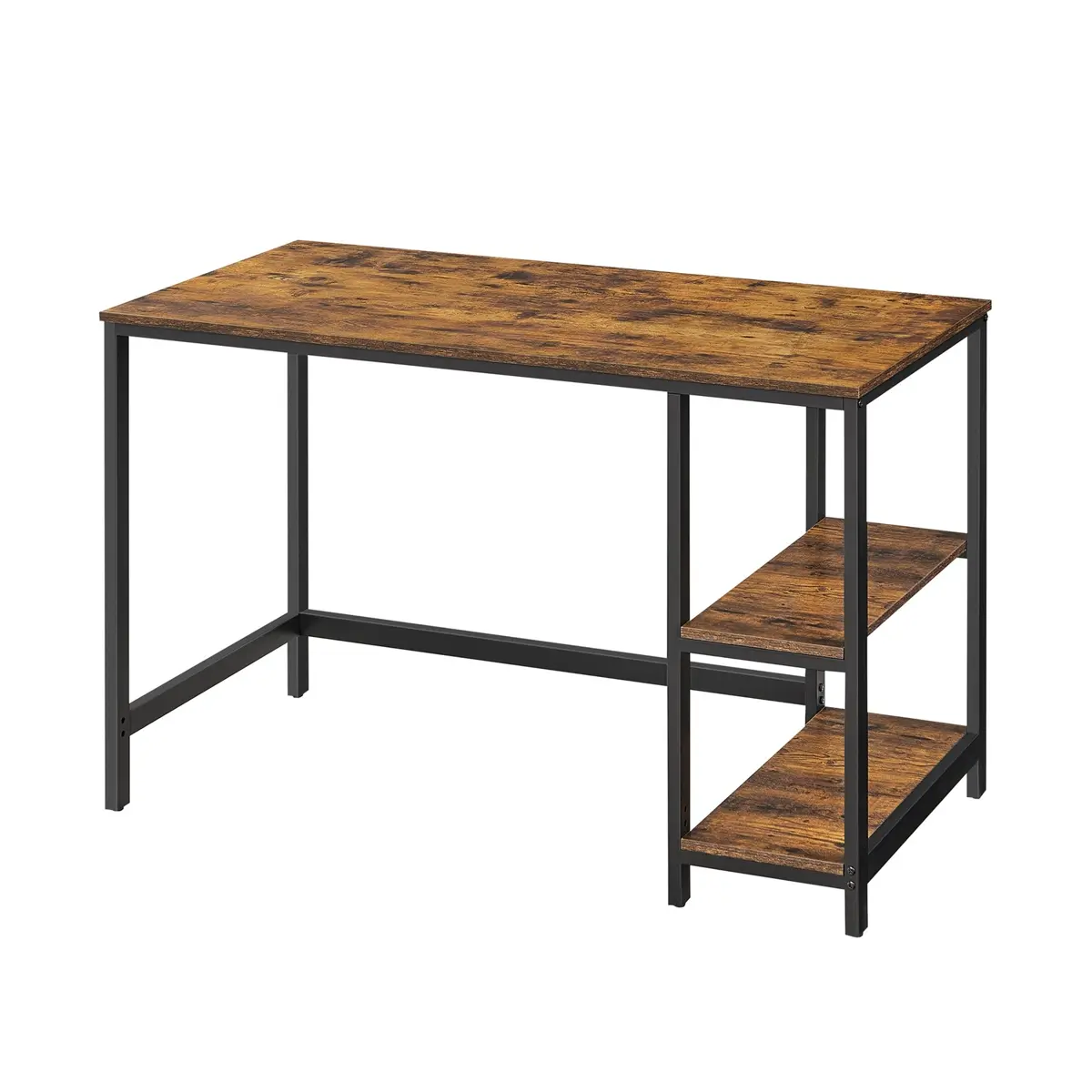 Home Office Computer Desk with 2 Shelves on Left or Right, 47.2-Inch Wide Writing Desk for Study, Rustic Brown and Black