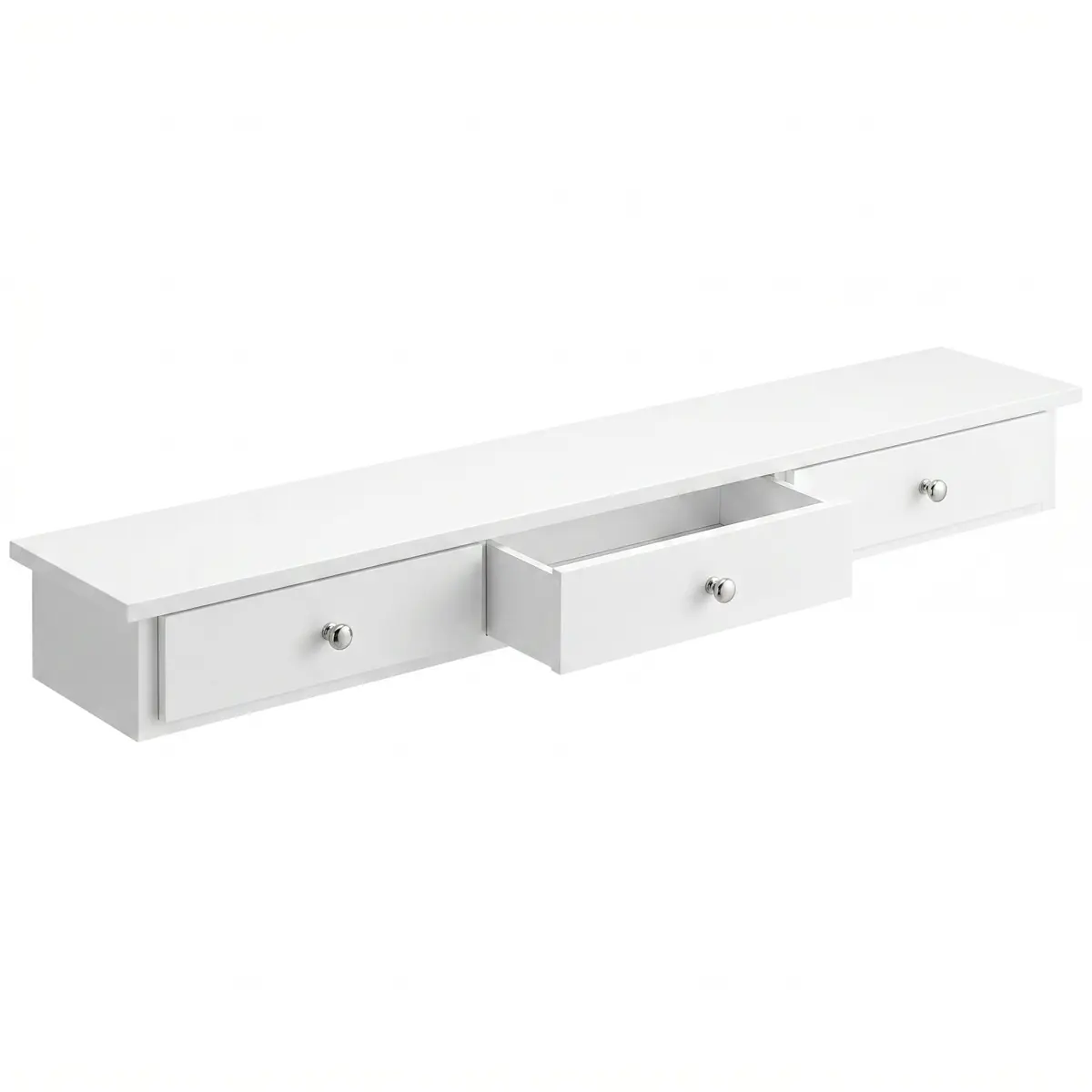 Floating Shelf with 3 Drawers, Wall Storage Unit, White
