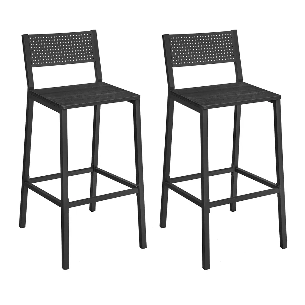 Set of 2 Kitchen Bar Stools Charcoal Gray and Black