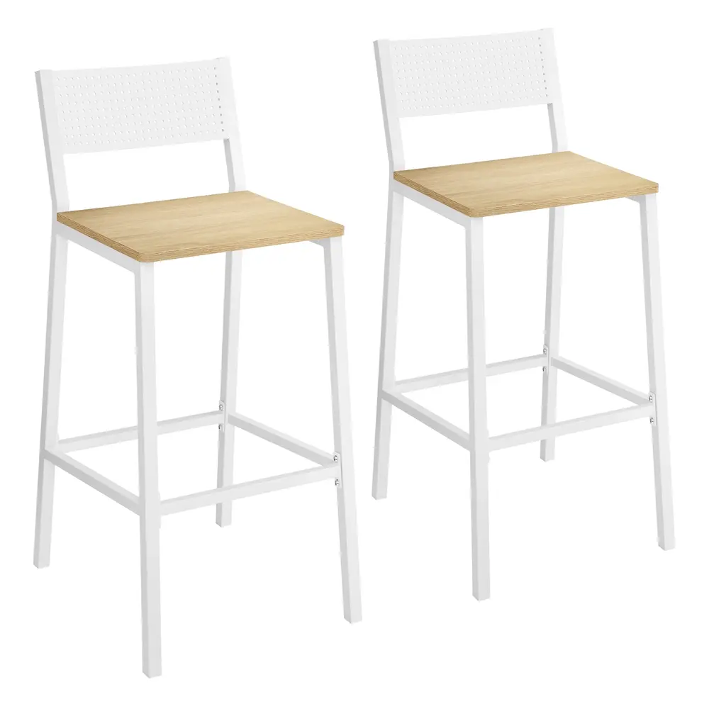 Set of 2 Kitchen Bar Stools Oak Beige and White
