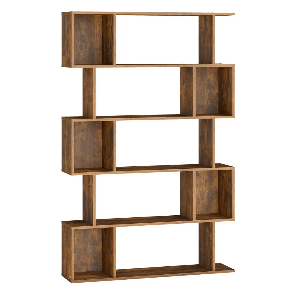 5-Tier Wooden Bookshelf with Open Compartments Rustic Brown