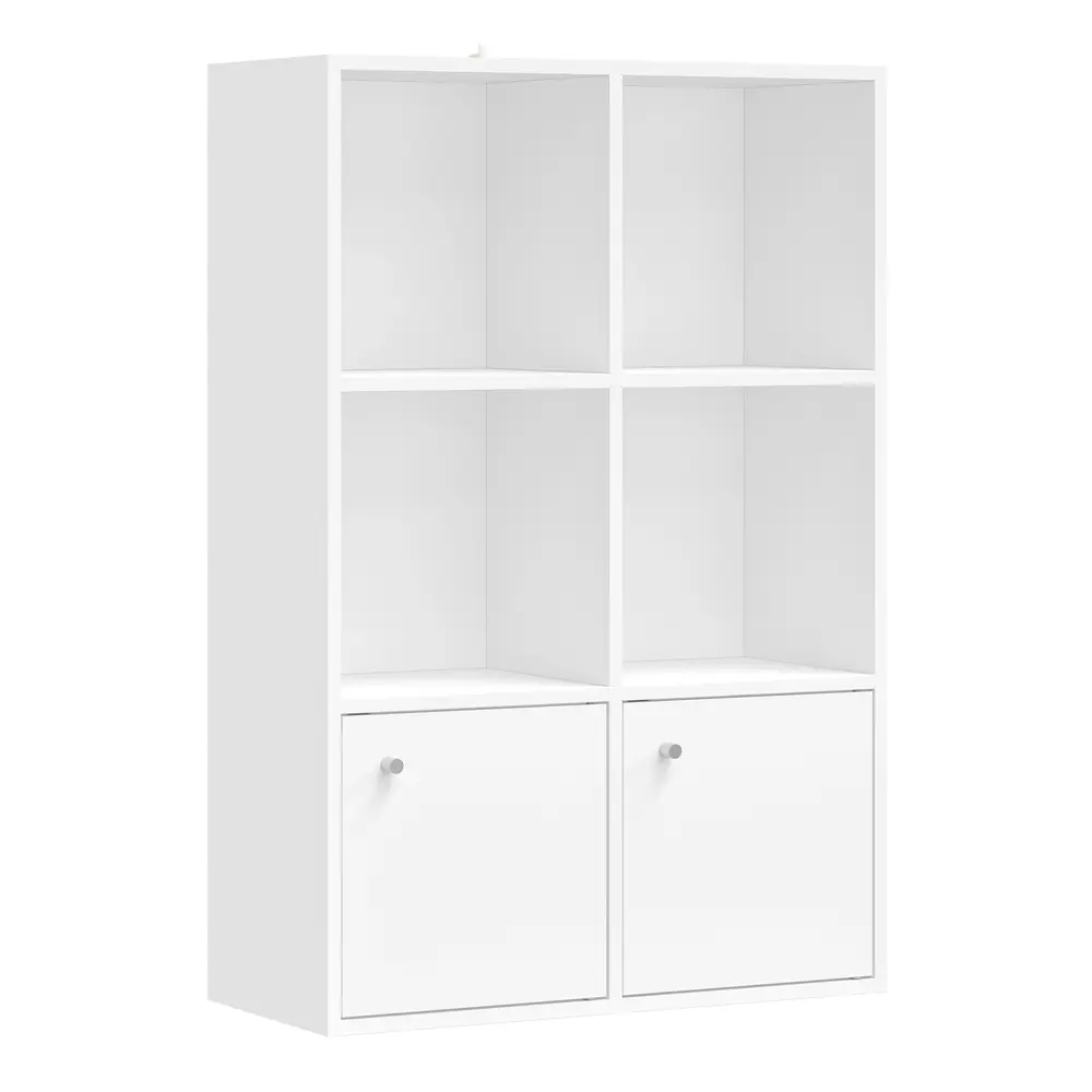 3-Tier Bookcase with 2 Cabinets, 29 x 65.8 x 97.8 cm, Cloud White
