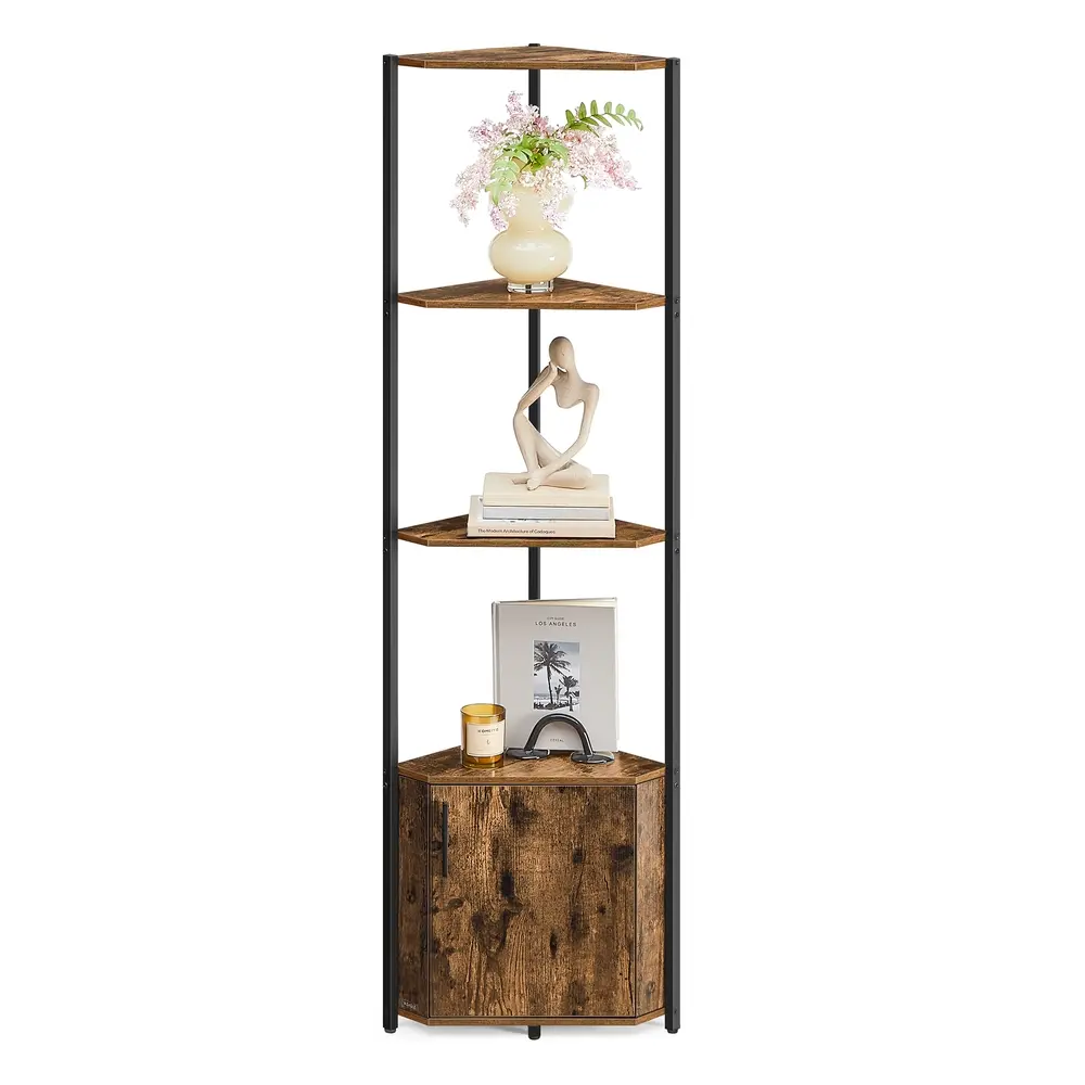 Corner Shelf with Storage 5-Tier Shelving Unit Rustic Brown and Ink Black