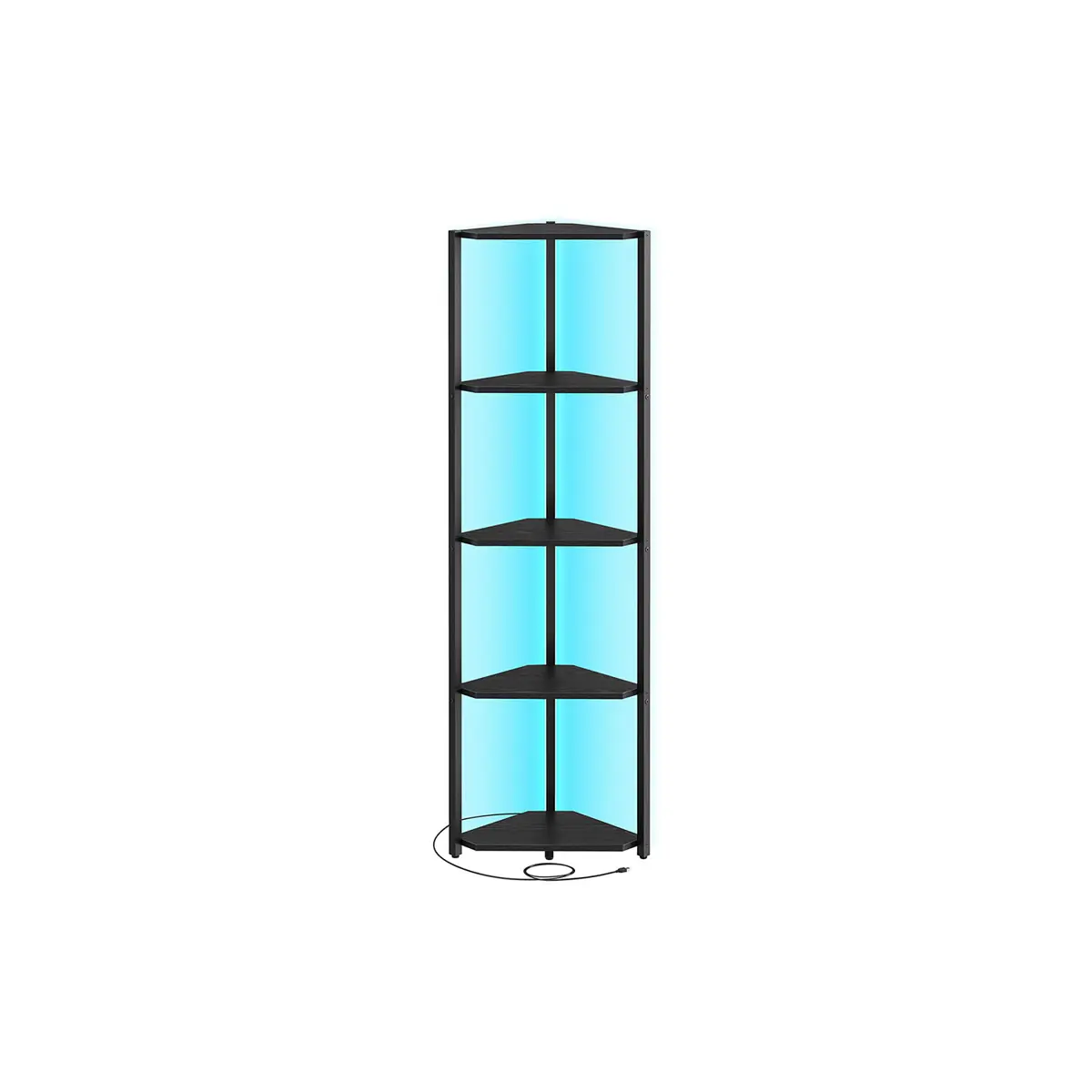 5-Tier Corner Shelf, Bookcase with Adjustable LED Lights Ebony Black