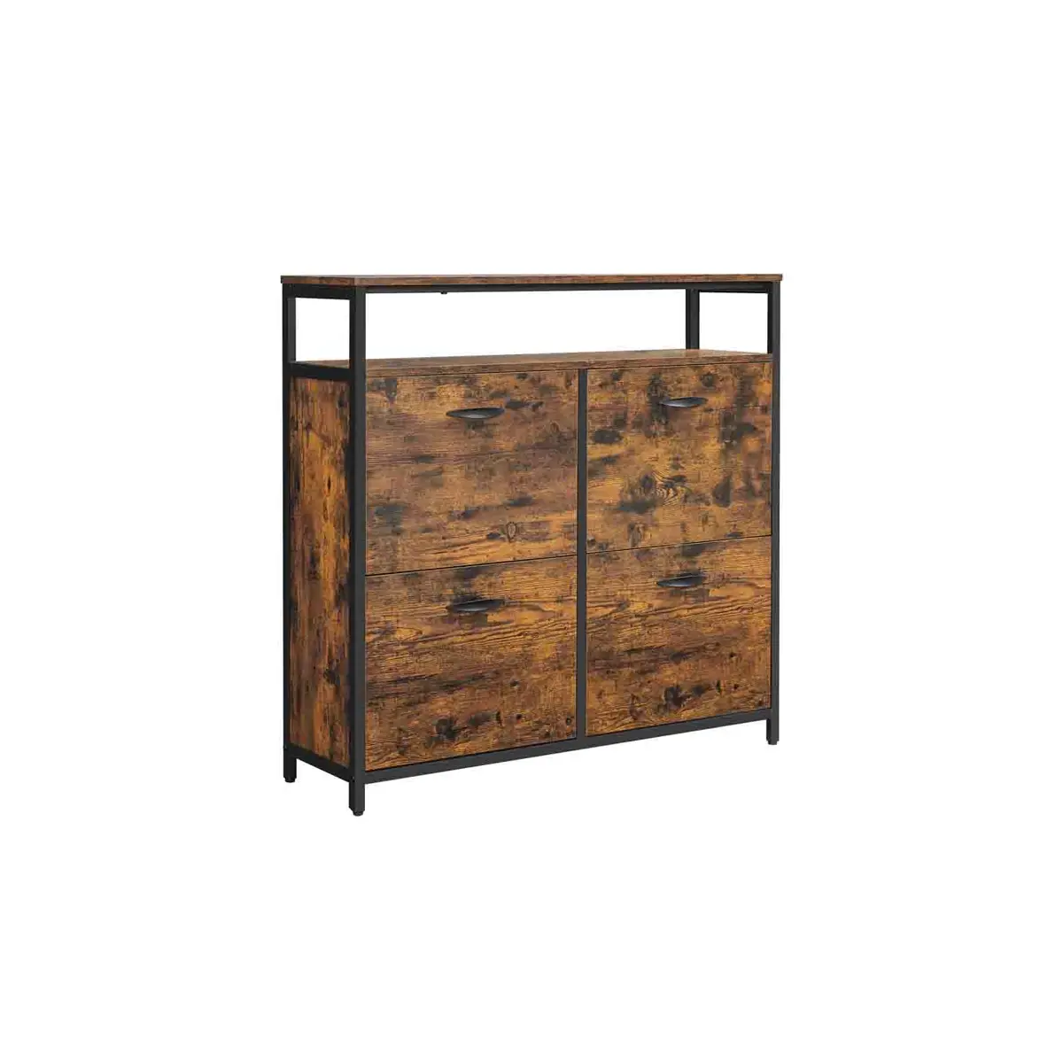 Hallway Shoe Box with 4 Rocker Doors Rustic Brown and Black