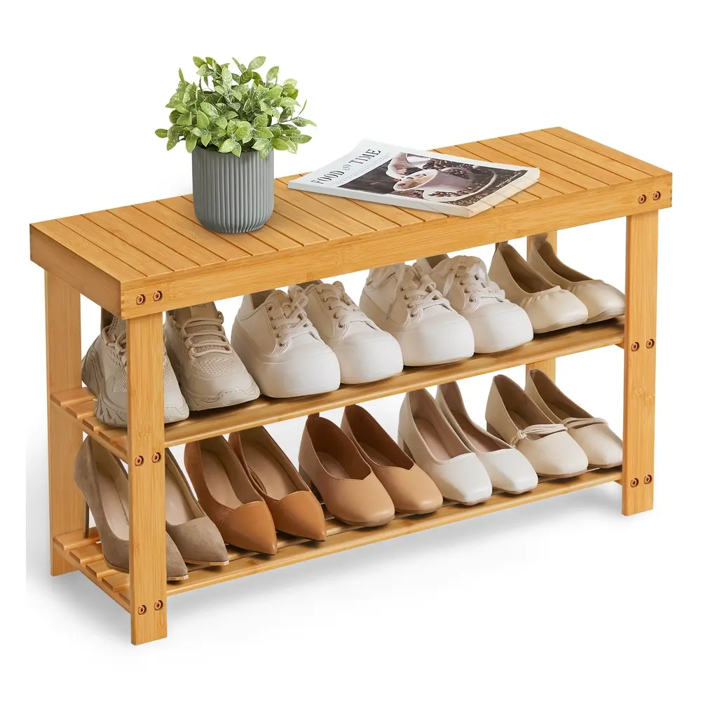 Bamboo Storage Shoe Bench