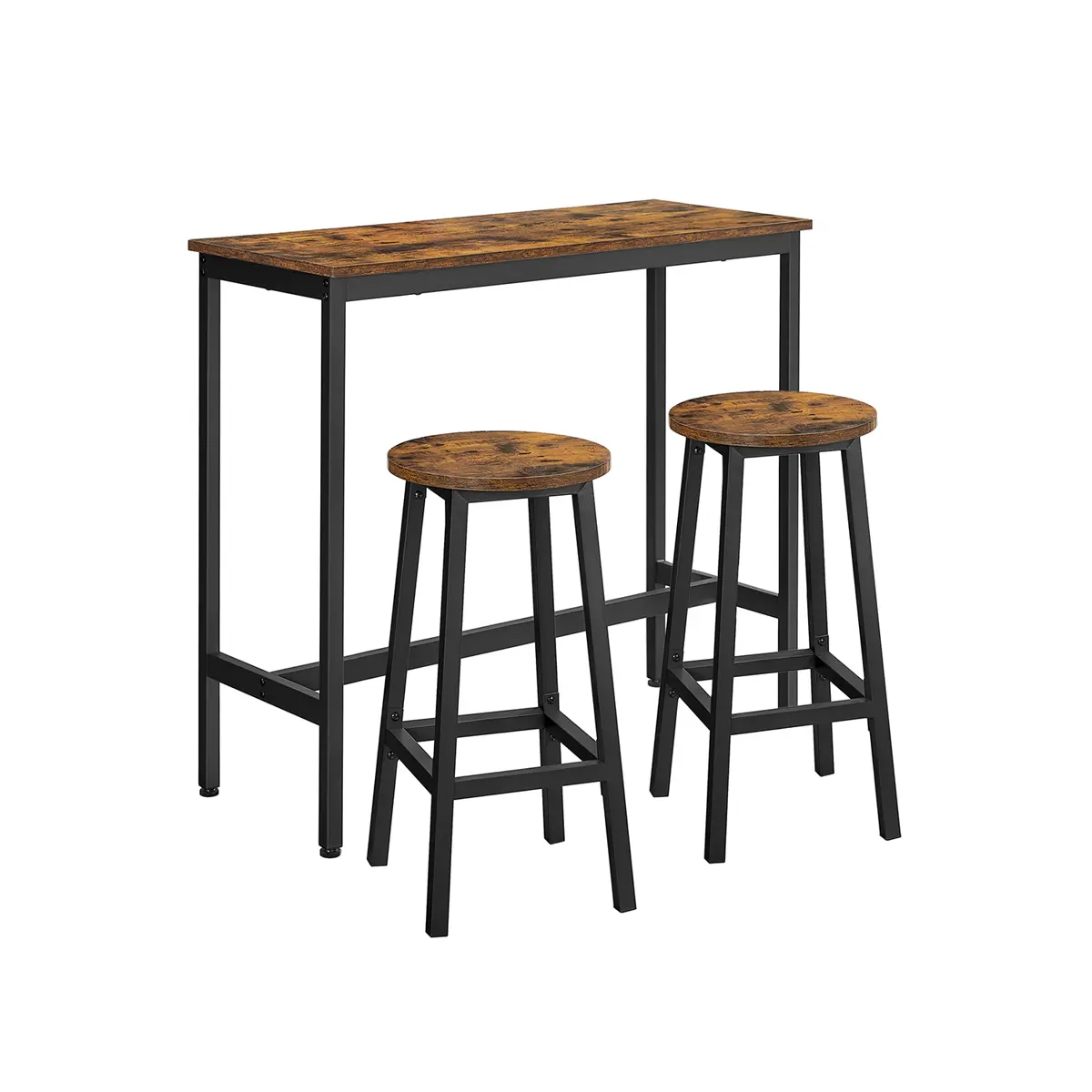 Kitchen Bar Table with Bar Stools Rustic Brown and Black