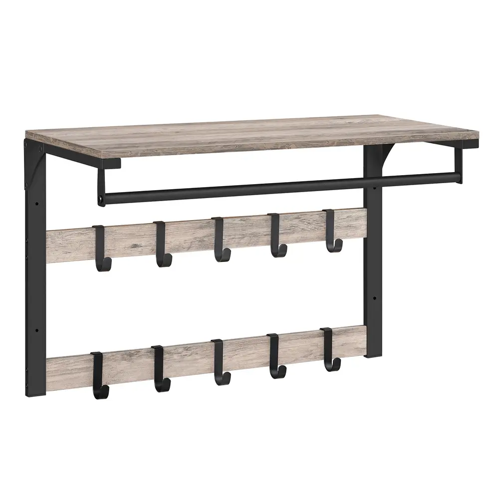 Wall-Mounted Coat Rack with 10 Hooks Greige and Black