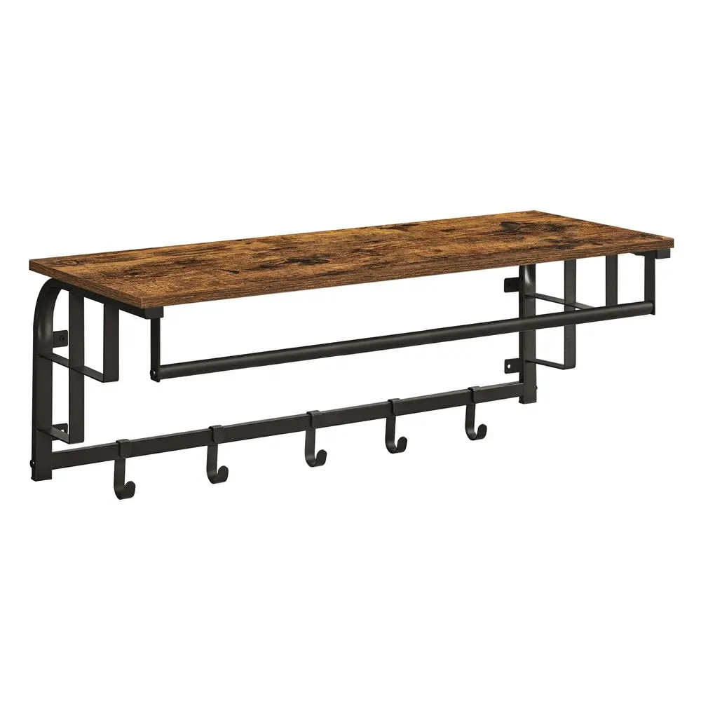 Coat Rack Wall-Mounted, Clothes Rail with 5 Removable Coat Hooks