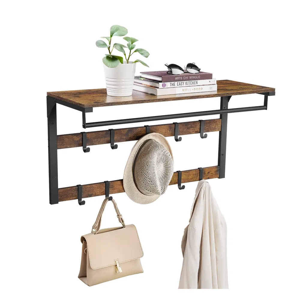 Wall-Mounted Coat Rack Rustic Brown and Black