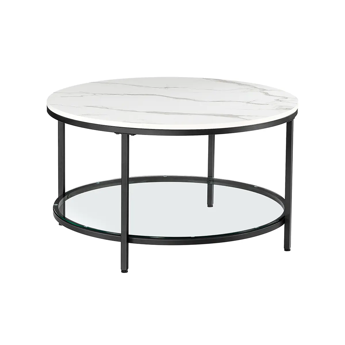 Faux Marble Round Coffee Table Marble White and Ink Black