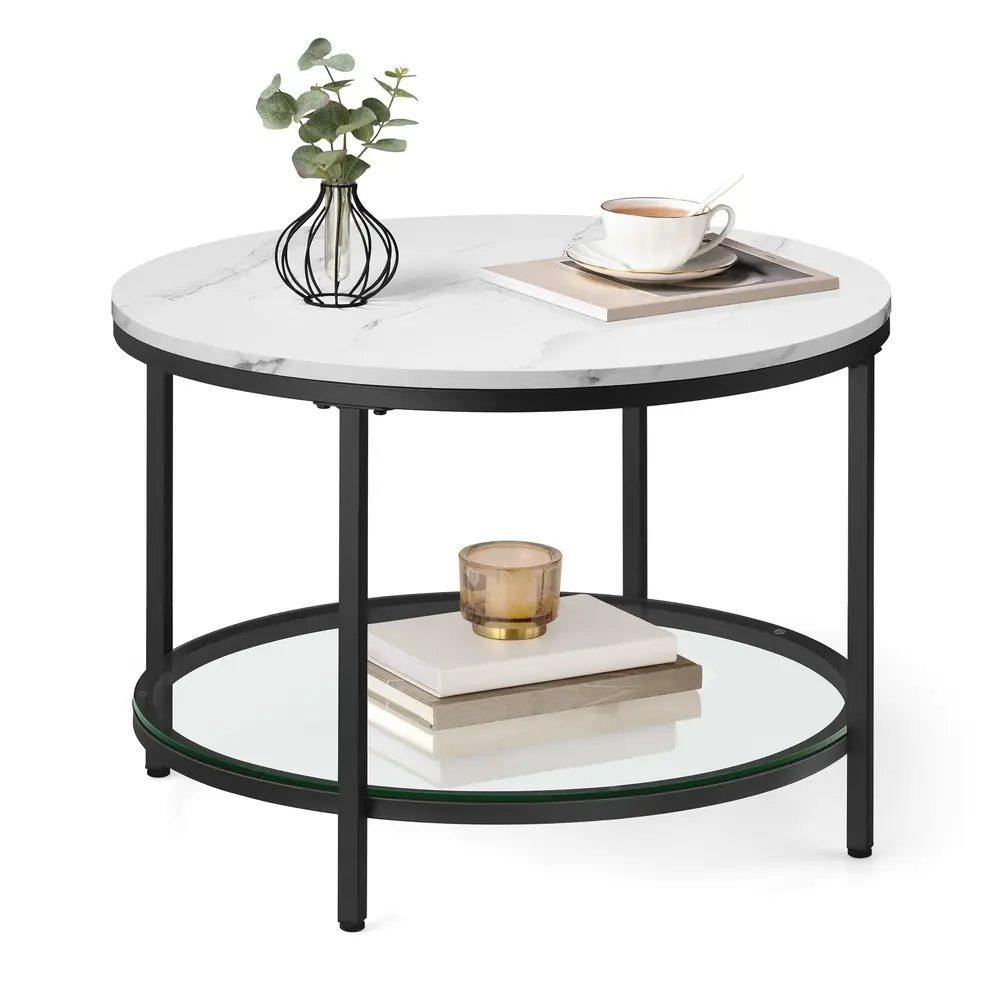 Round Coffee Table Marble White and Ink Black