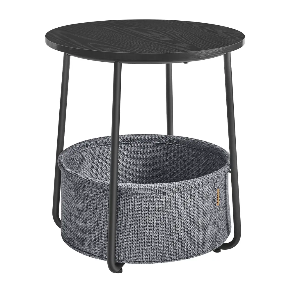 Round Side Table with Basket Ebony Black and Slate Grey