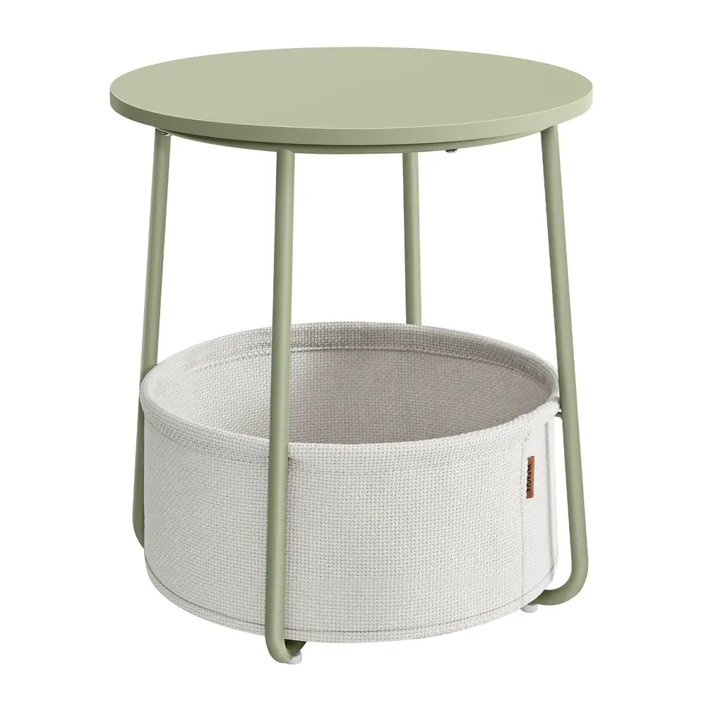 Round Side Table with Basket Laurel Green and Cream White