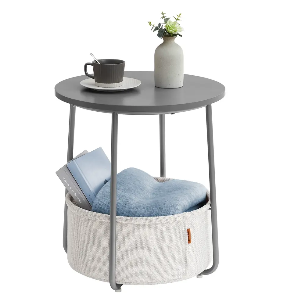 Round End Table with Fabric Basket