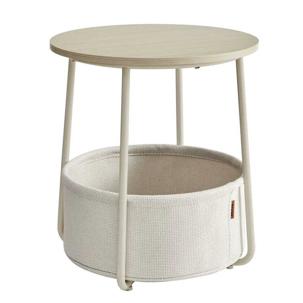 Round Side Table with Basket Cream White