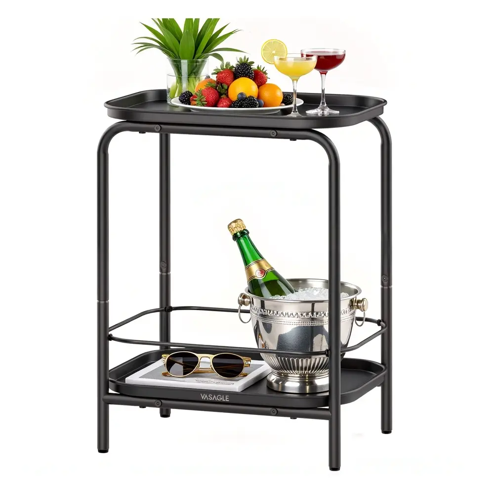 2-Tier Metal Side Table with Tray Surface Ink Black