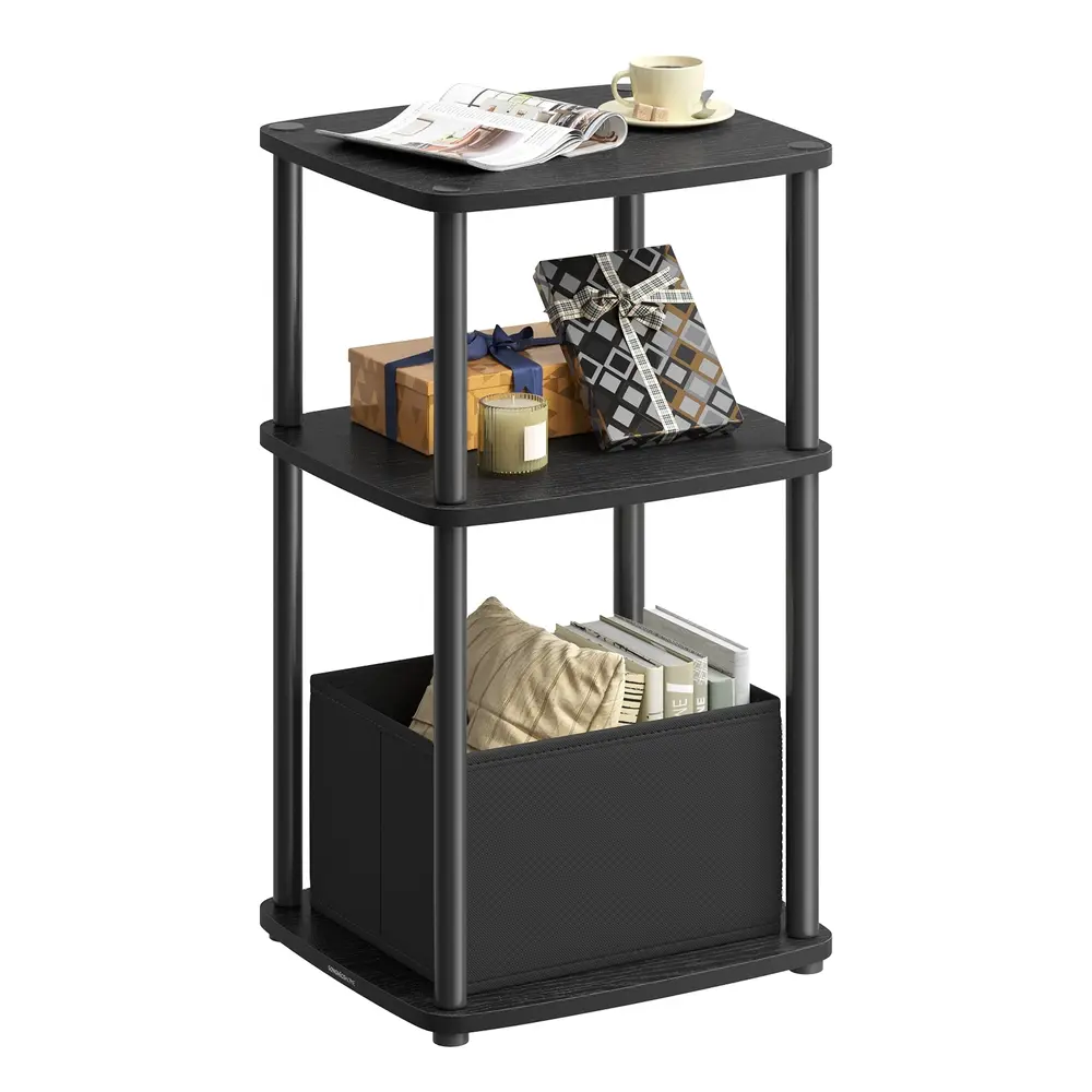 Modern Side Table with 3 Storage Shelves Ebony Black