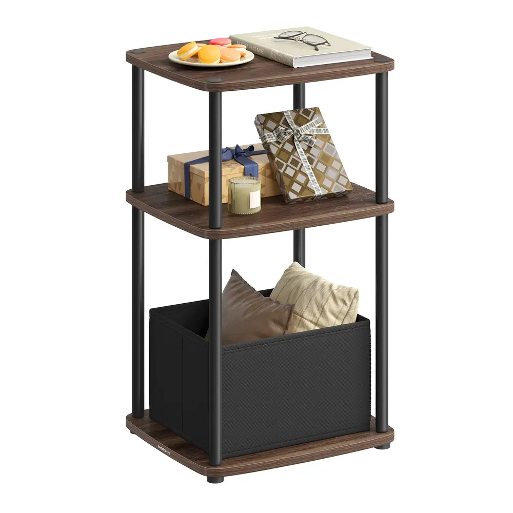 Modern Side Table with 3 Storage Shelves Ebony Walnut
