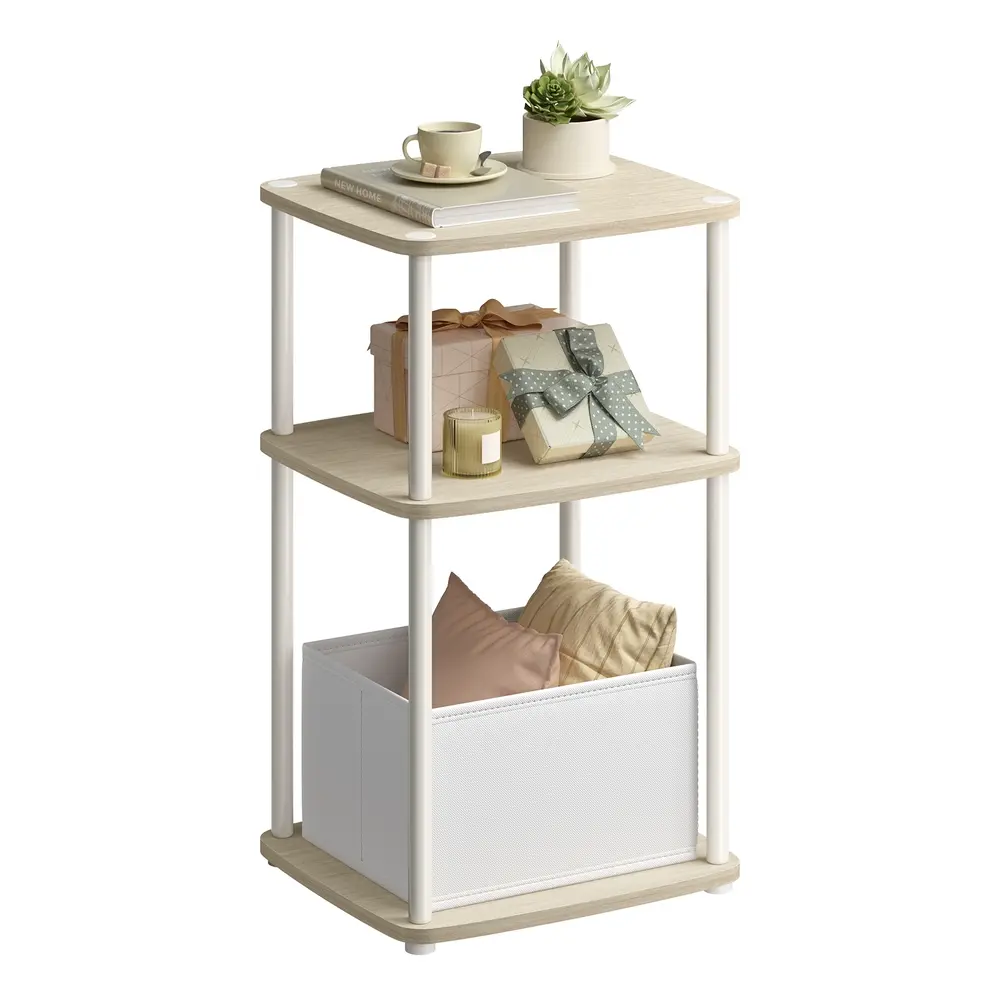 Modern Side Table with 3 Storage Shelves Natural Beige