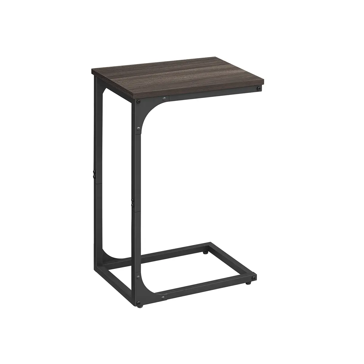 C-Shaped End Table with Metal Frame Chestnut Brown and Black