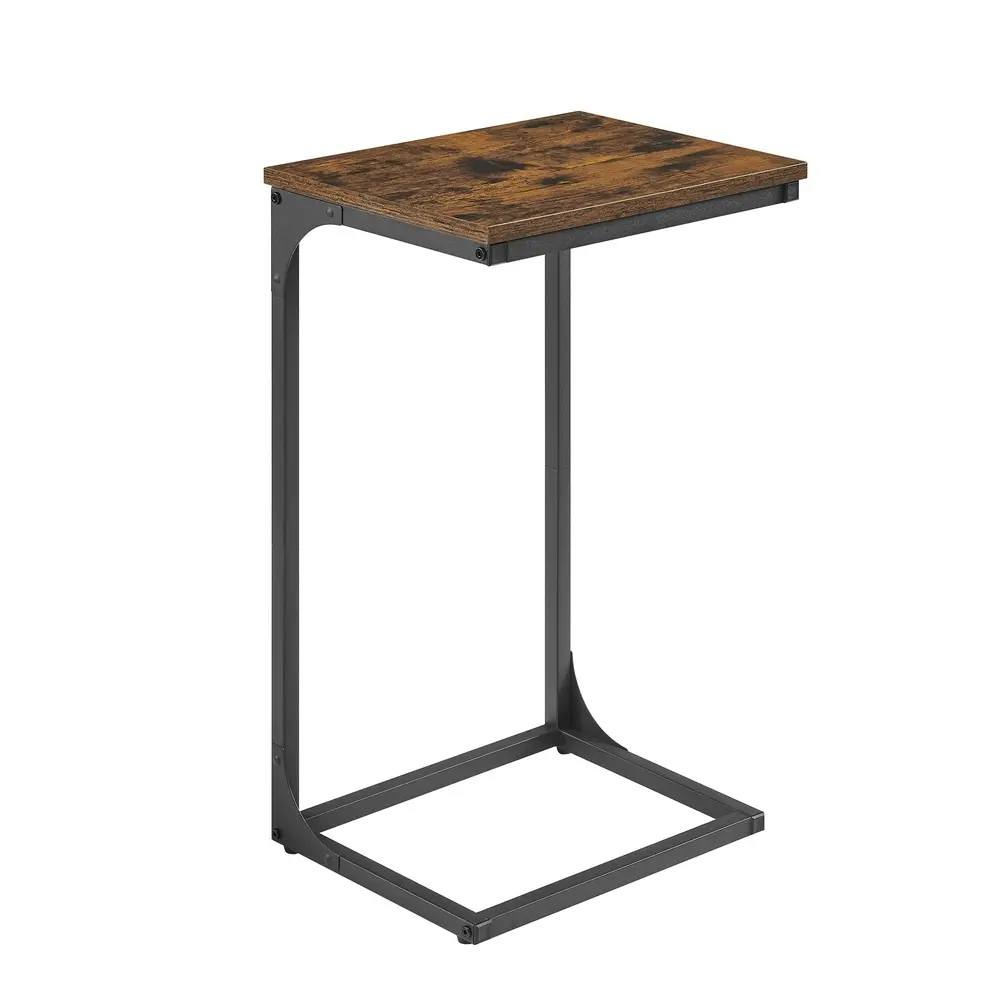 C-Shaped Side Table Rustic Brown and Black