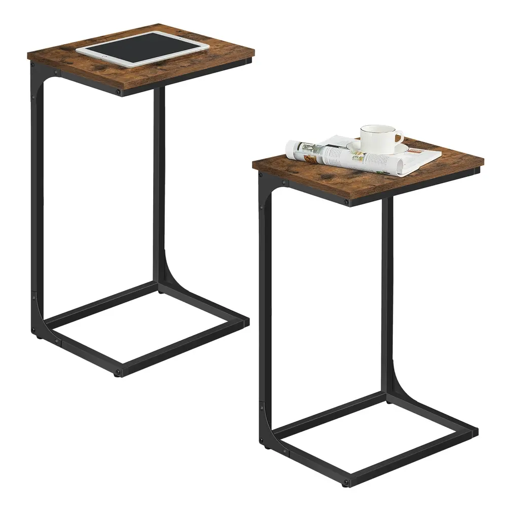 C-Shaped Side Tables Set of 2 Rustic Brown and Ink Black