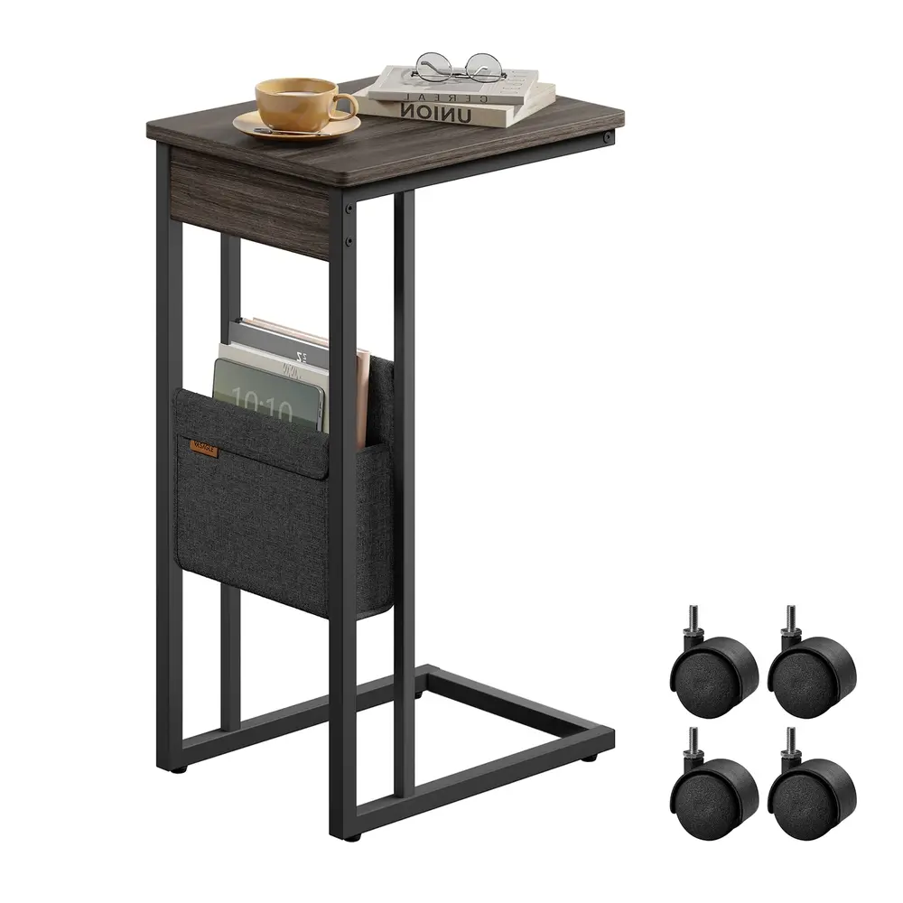 C-Shaped Bedside Table with Fabric Storage Bag Ash Brown