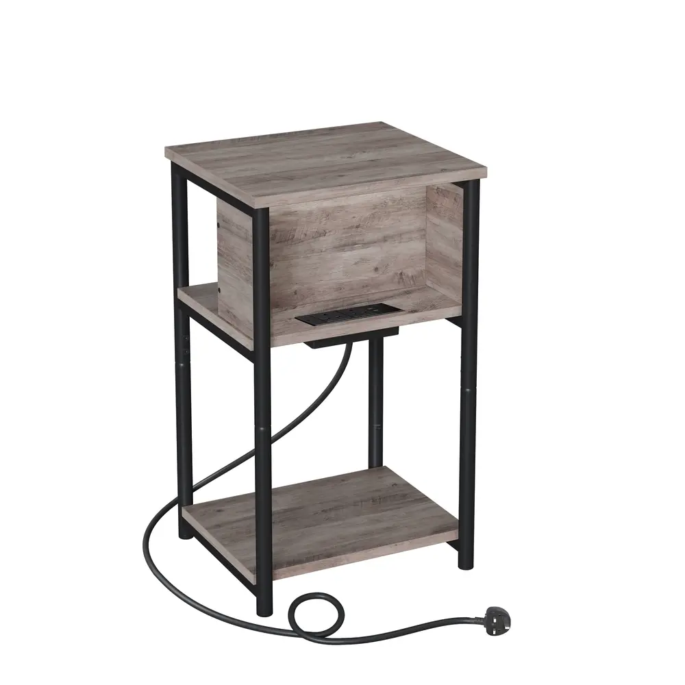 Slim Side Table with Charging Station 30 x 34 x 58 cm Heather Greige and Ink Black