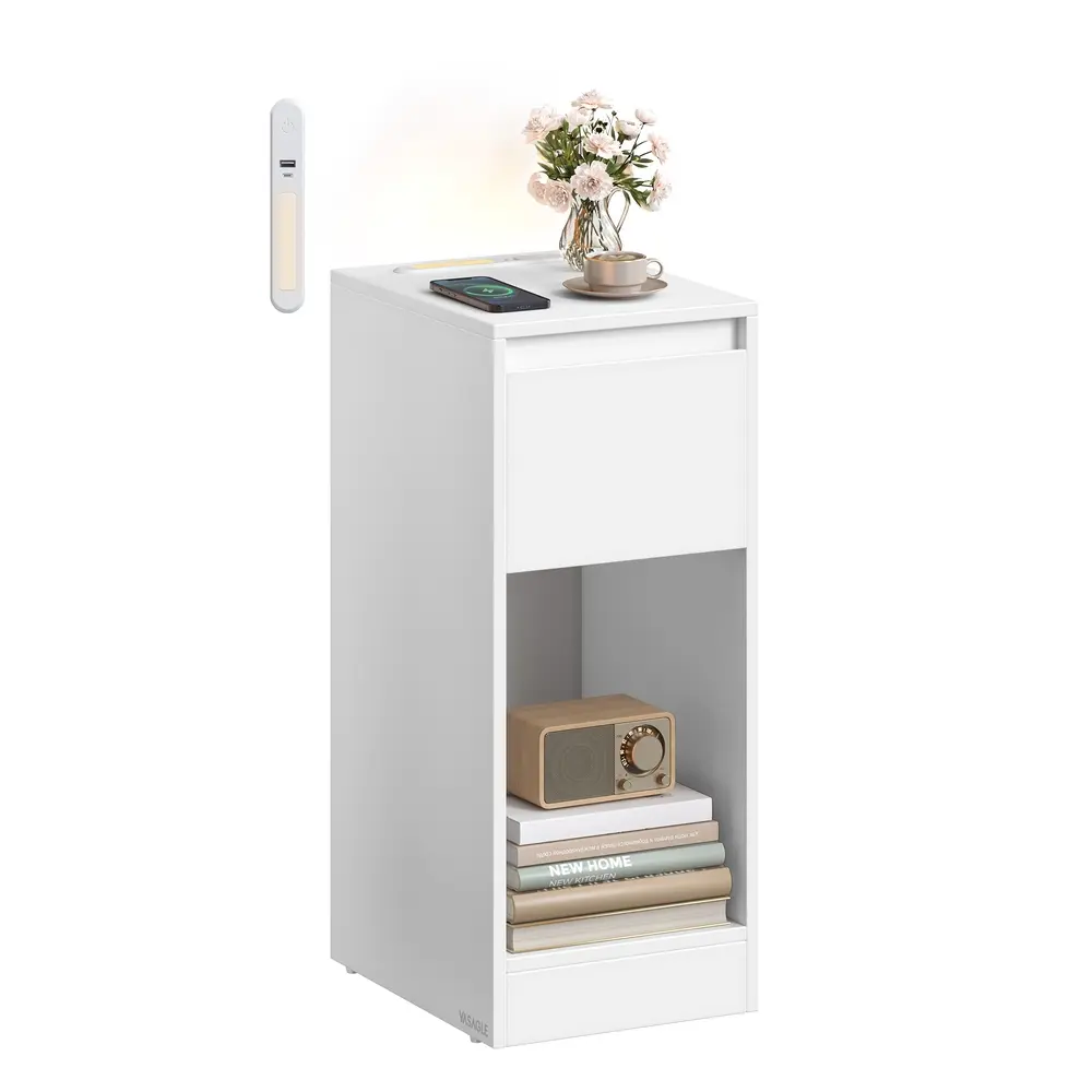 Record player stand with vinyl storage and three tier side table