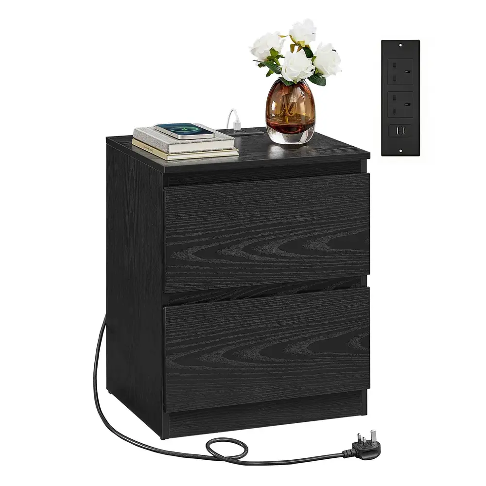KAILYN Collection - Nightstand with Charging Station Ebony Black