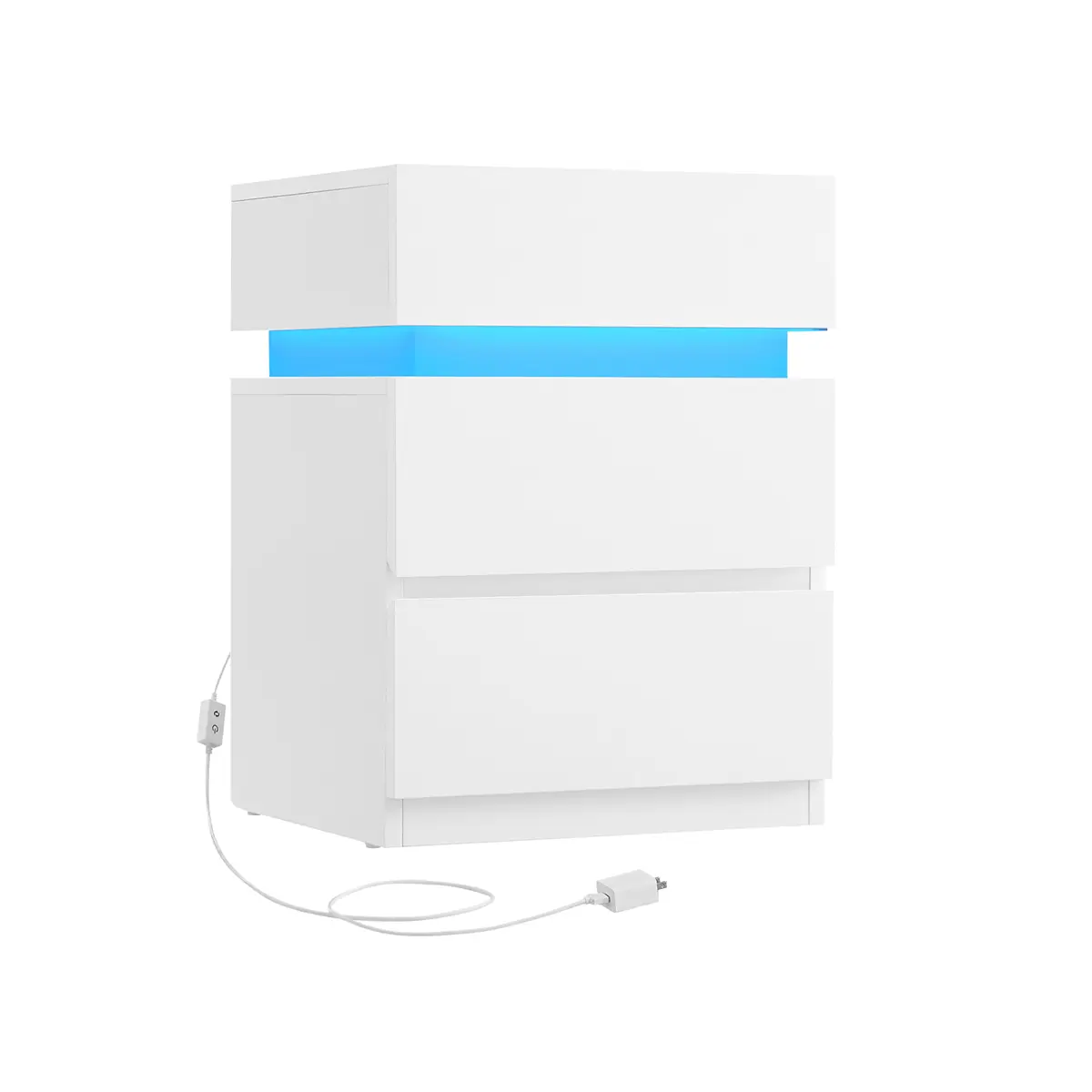 Bedside Table with LED Lights and 3 Drawers Cloud White