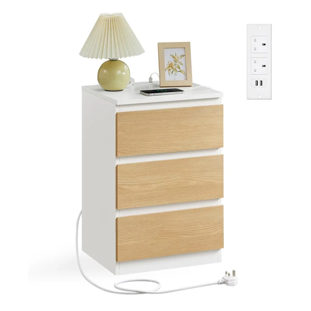 KAILYN Collection - Bedside Table with Charging Station Cloud White and Almond Yellow