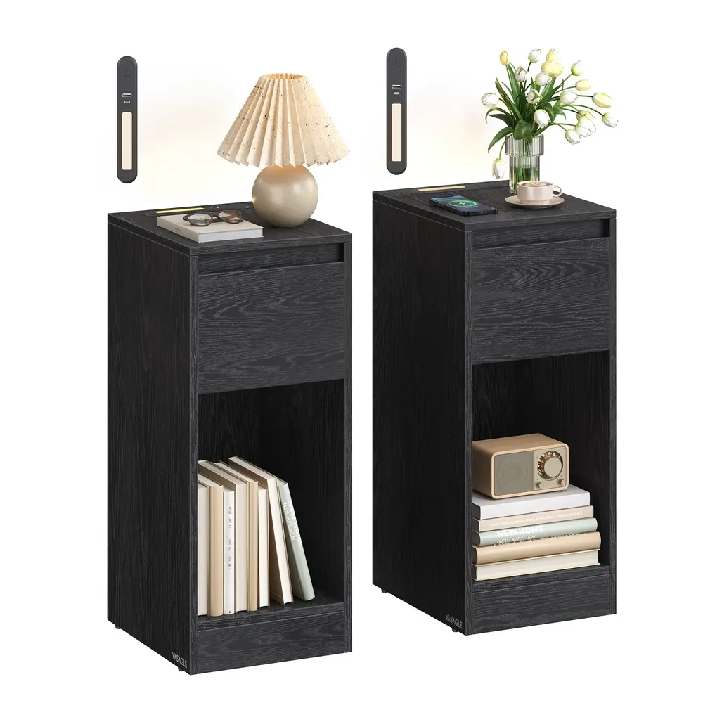 Record player stand with vinyl storage and three tier side table