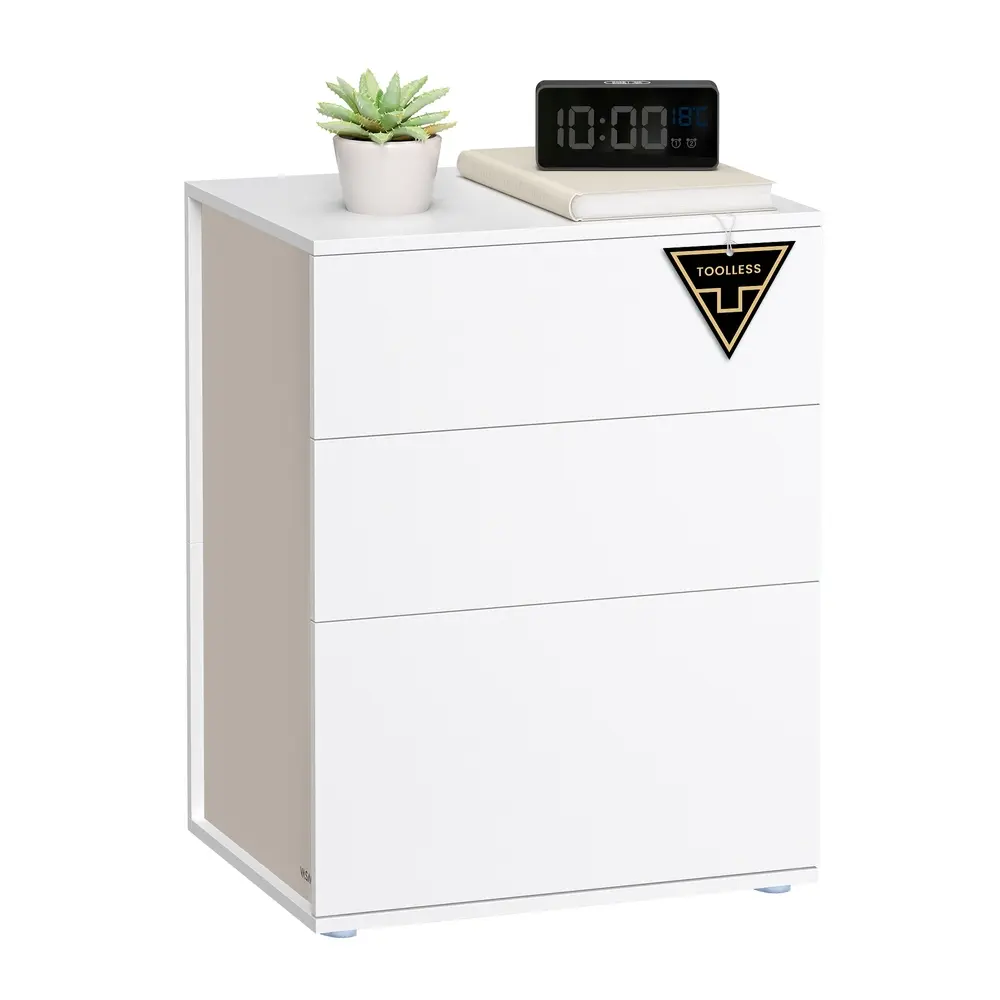 Bedside Table, Toolless, Matte White and Cappuccino Beige