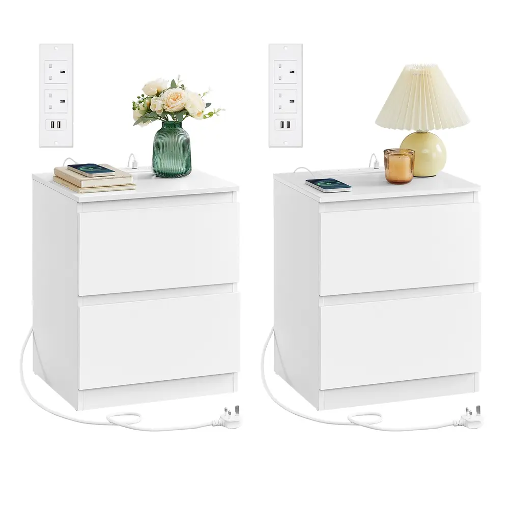 KAILYN Collection - Nightstands with Charging Station Set of 2 Cloud White