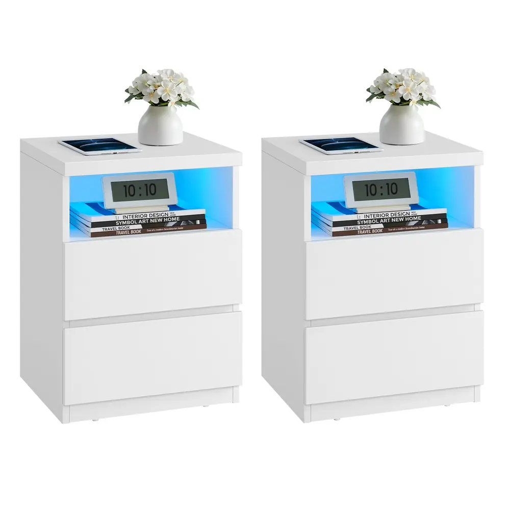 Set of 2 Nightstands with Adjustable LED Light
