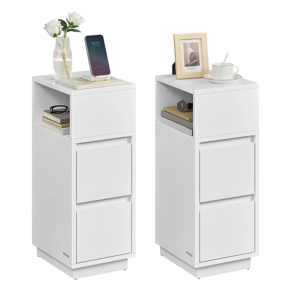 KAILYN Collection Slim Bedside Tables Set of 2 Cloud White