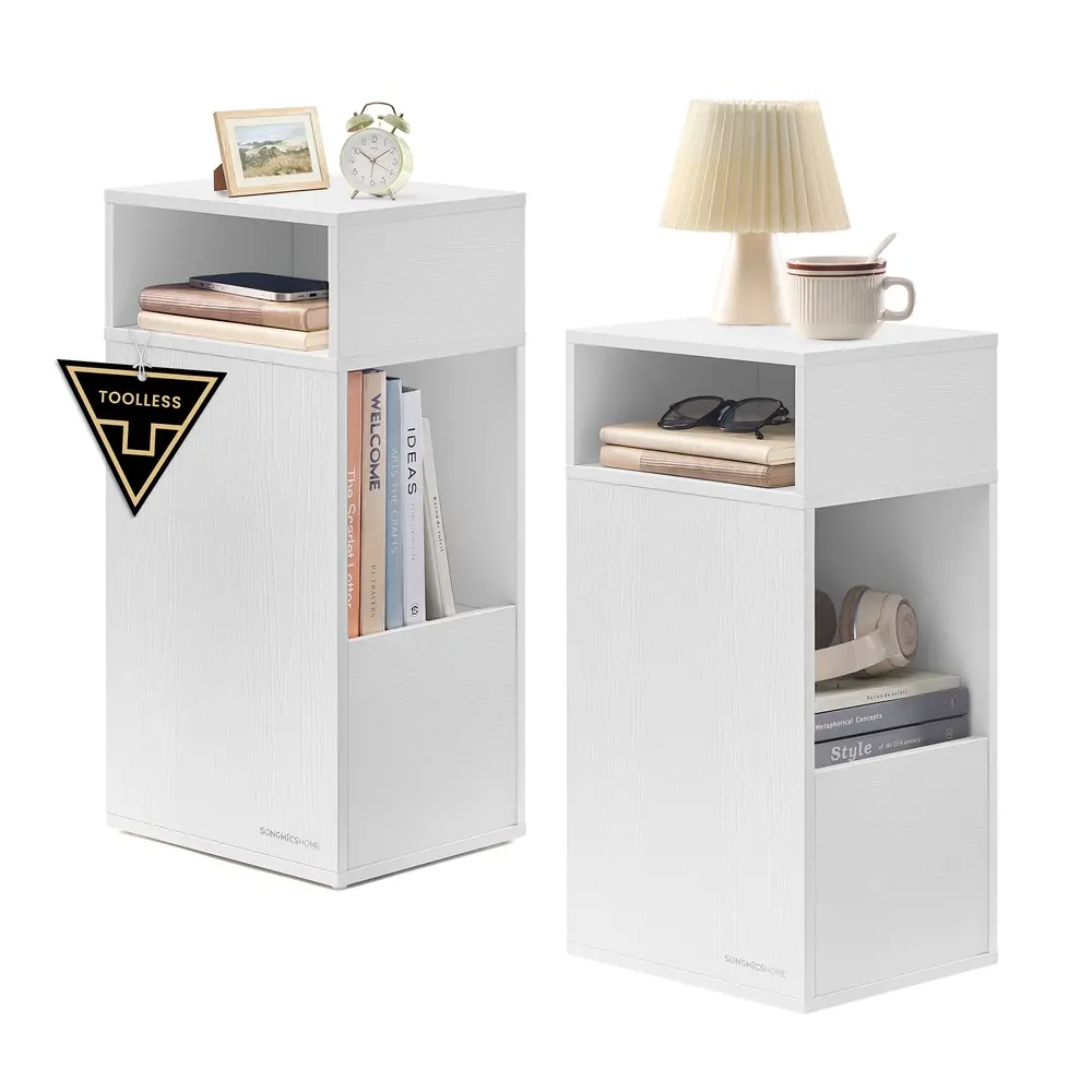 Slim Bedside Table, 2‑Pack Narrow Cabinet with Drawer