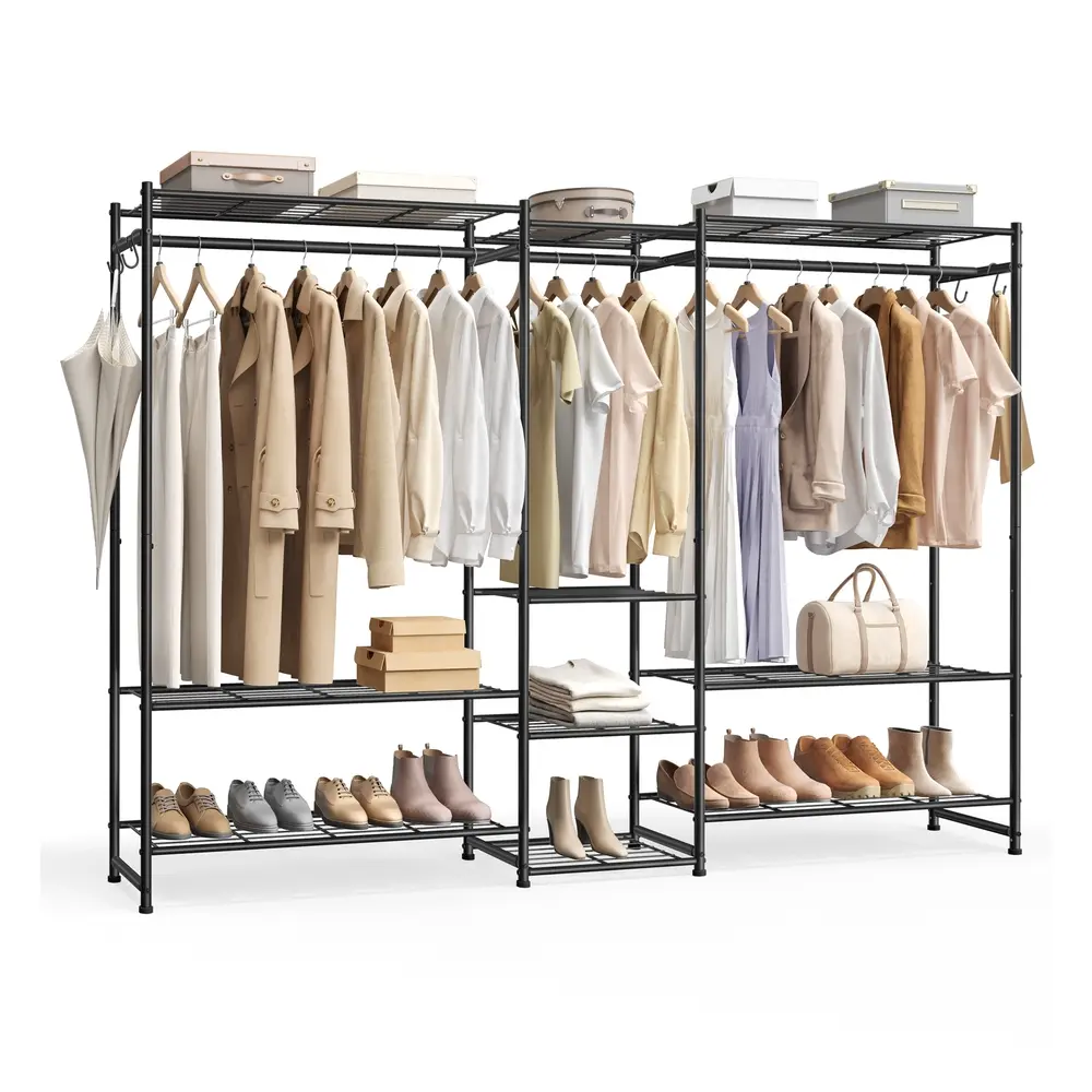 Open Wardrobe Clothing Rack with 10 Shelves Black