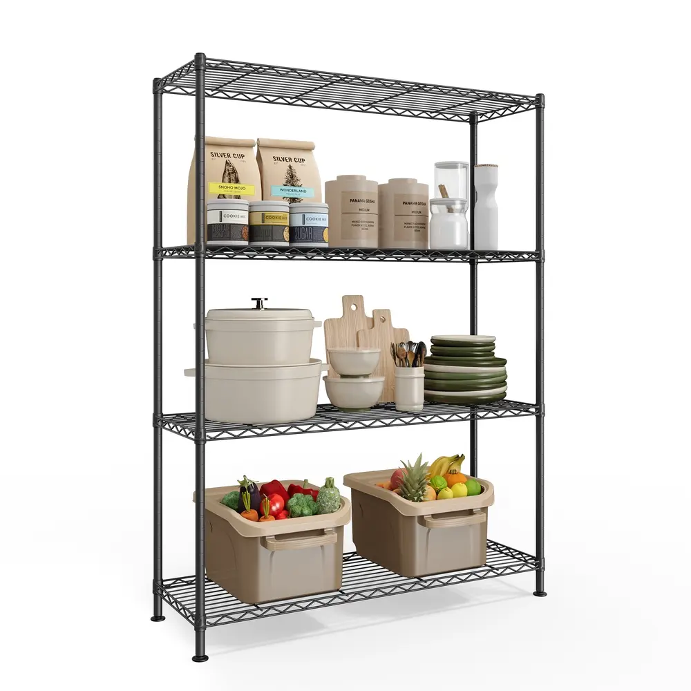 Storage Shelf Metal Garage Adjustable 4 Tier 30 x 90 x 121 cm Ink Black