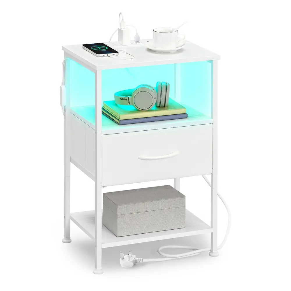 BELLAH Collection - Bedside Table with Charging Station Cloud White