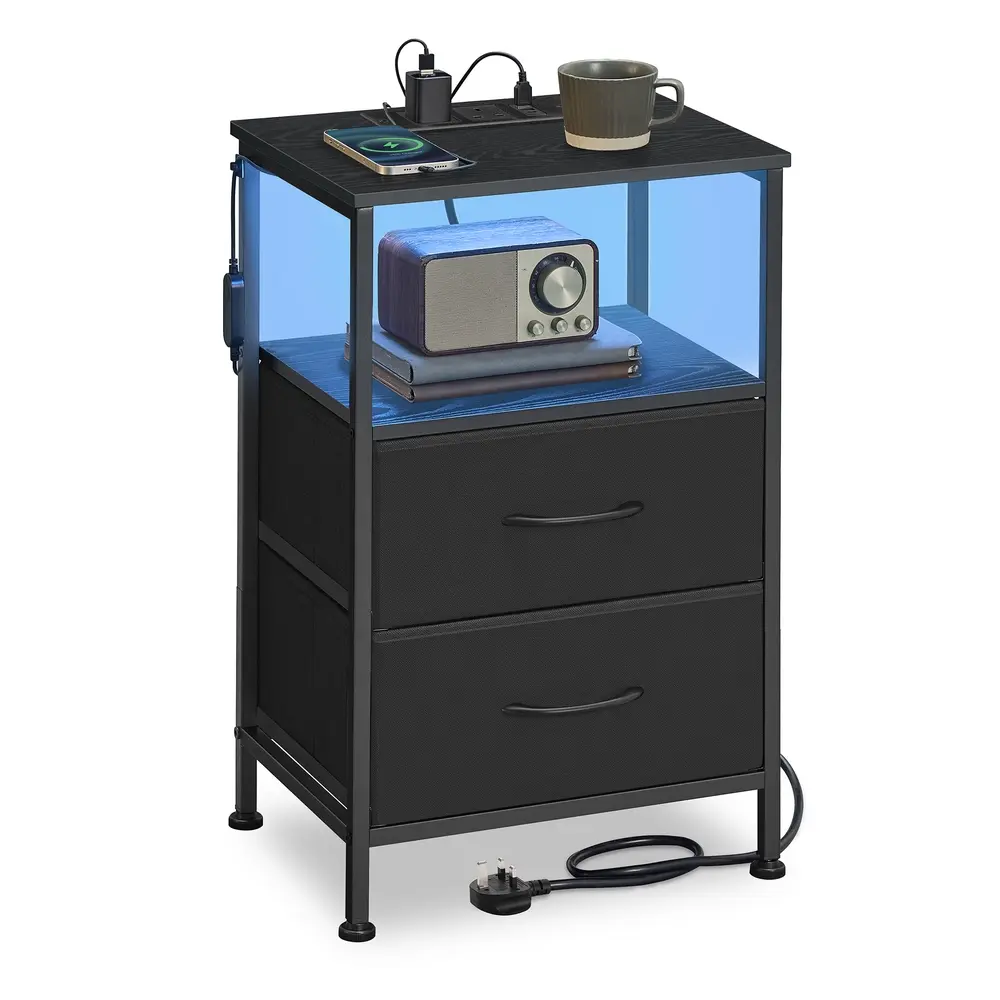 BELLAH Collection - Bedside Table with Charging Station Ink Black