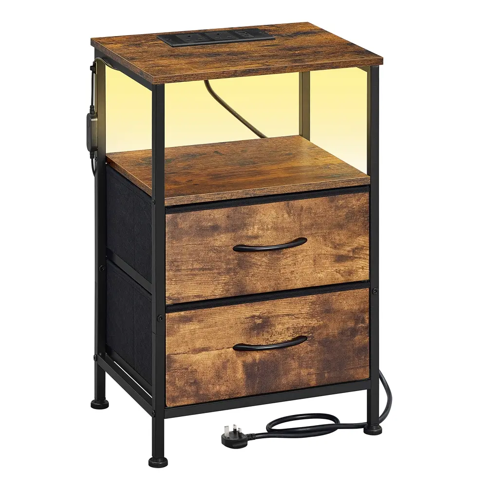 BELLAH Collection - Bedside Table with Charging Station Rustic Brown
