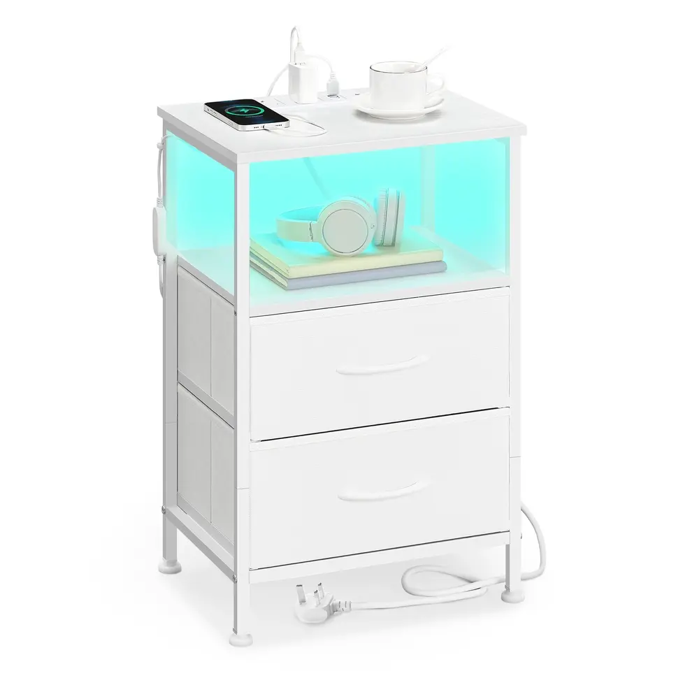 BELLAH Collection - Bedside Table with Charging Station Cloud White