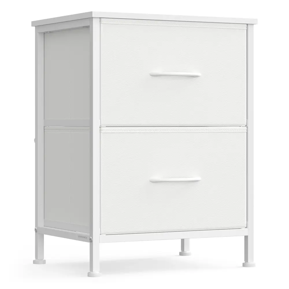 Bedside Table with 2 Non-Woven Fabric Drawers Cloud White and Snow White