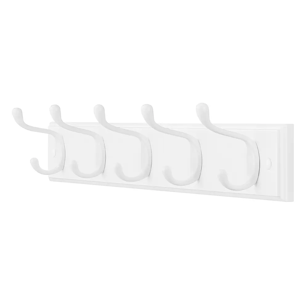 Wall-Mounted Coat Rack, 5 Dual Hooks, Cloud White