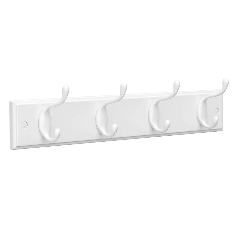 Wall-Mounted Coat Rack, 4 Dual Hooks, White