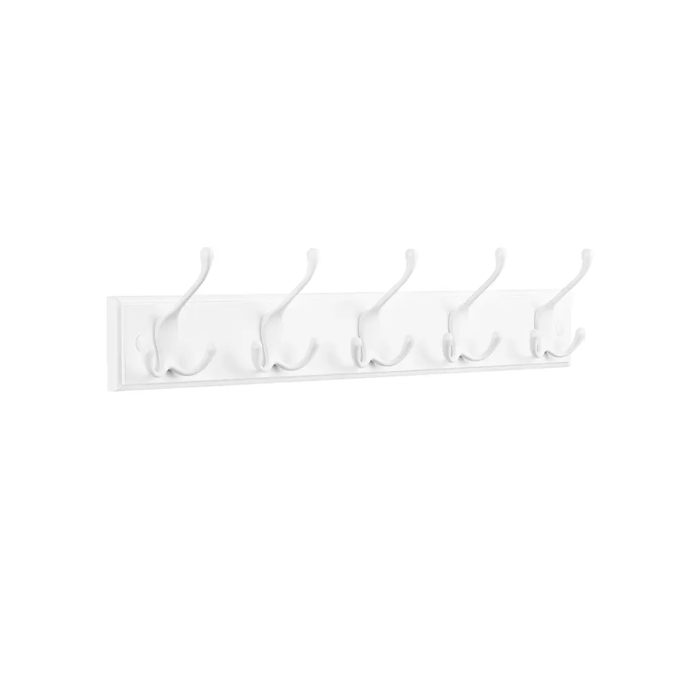 Wall-Mounted Coat Rack, 5 Tri-Hooks, Cloud White