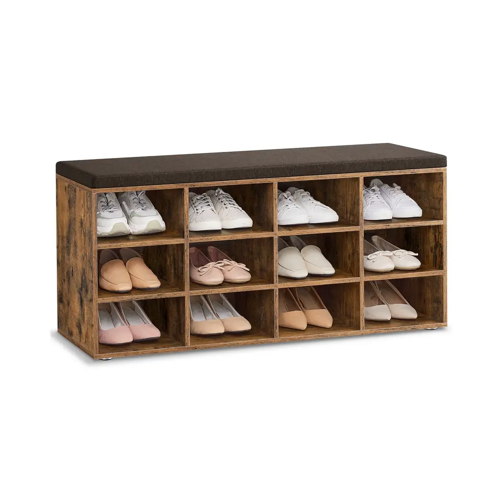 Shoe Bench with Cushion and 12 Compartments Rustic Brown